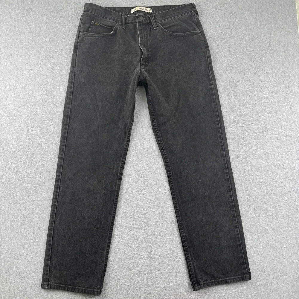 Lee Jeans Mens 36x32 Black Regular Fit Straight Leg Denim Pants 100% Cotton